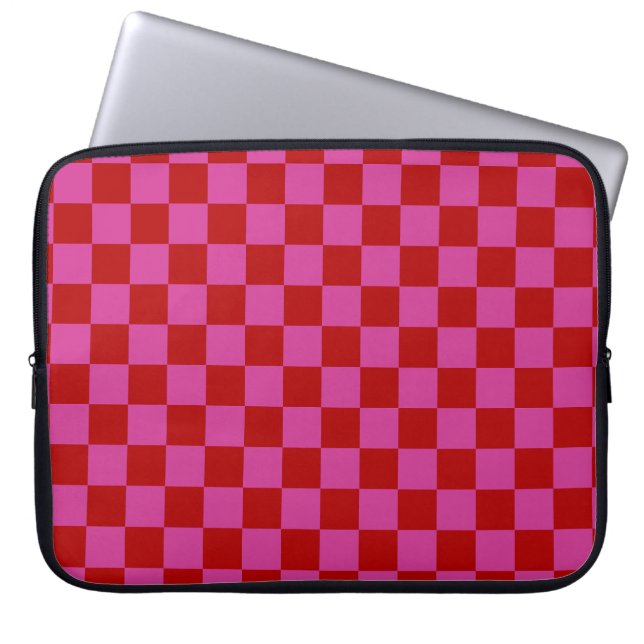Red + Pink Check Checkered Checkerboard Pattern Laptop Sleeve (Front)