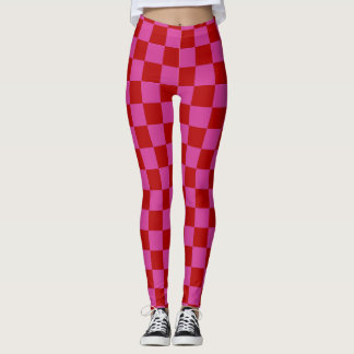 Red + Pink Check Checkered Checkerboard Pattern Leggings