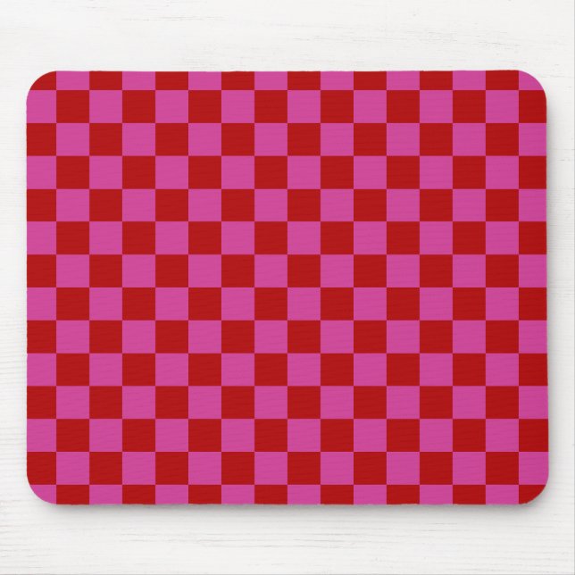 Red + Pink Check Checkered Checkerboard Pattern Mouse Pad (Front)