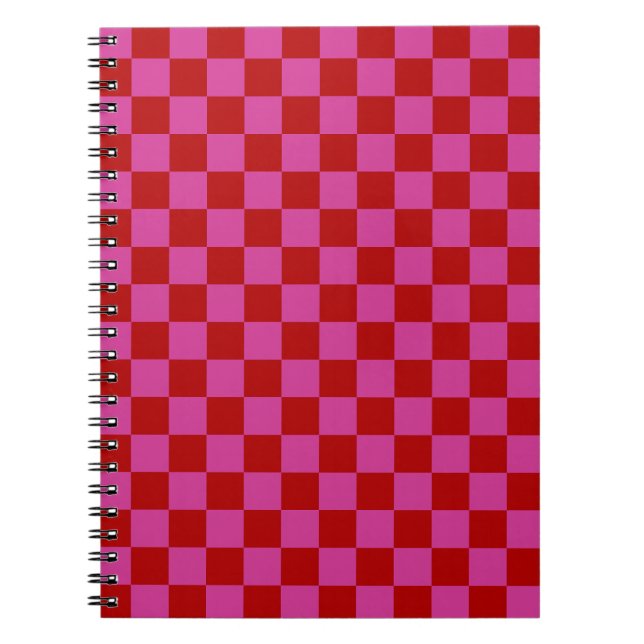 Red + Pink Check Checkered Checkerboard Pattern Notebook (Front)