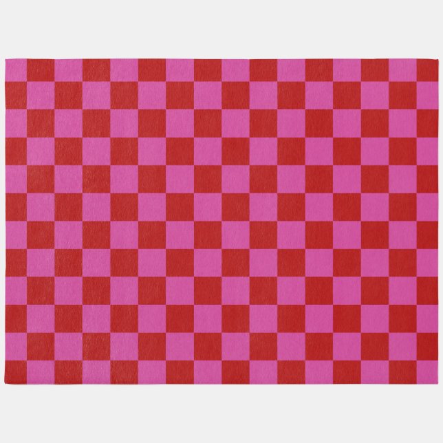 Red + Pink Check Checkered Checkerboard Pattern Outdoor Rug (Front)