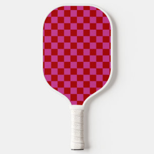 Red + Pink Check Checkered Checkerboard Pattern Pickleball Paddle