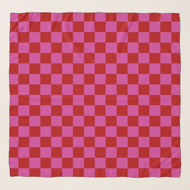 Red + Pink Check Checkered Checkerboard Pattern Scarf (Front)