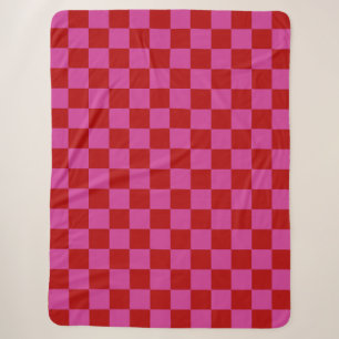 Red + Pink Check Checkered Checkerboard Pattern Sherpa Blanket