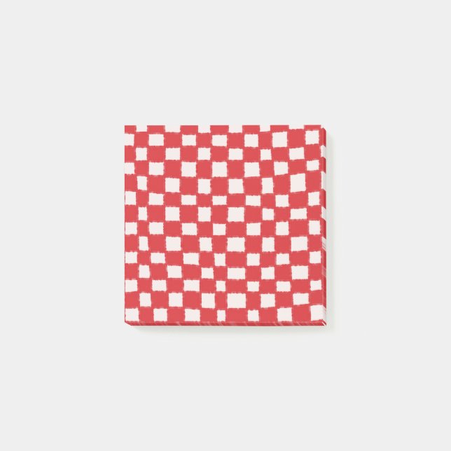 Red Pink Checkerboard Bold Checkered Pattern Post-it Notes (Front)