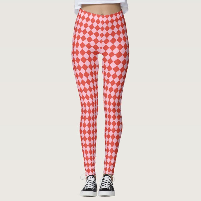Red & Pink Checkerboard Leggings (Front)