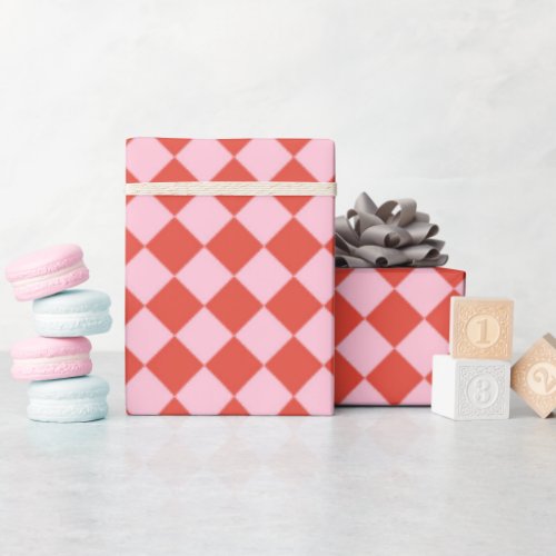 Red  Pink Checkerboard Wrapping Paper