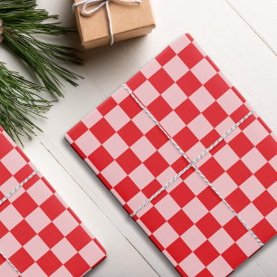 Red Pink Checkered Pattern Wrapping Paper Sheets