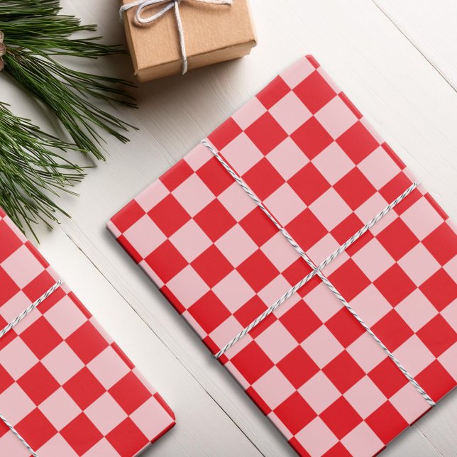 Red Pink Checkered Pattern Wrapping Paper Sheets (Creator Uploaded)