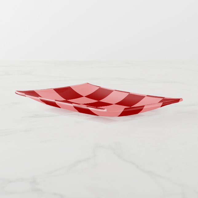 Red & Pink Checkered Trinket Tray (Angled)