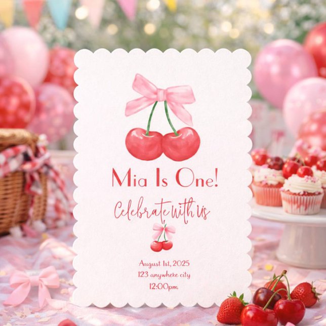 Red pink cherry birthday invitation (Creator Uploaded)