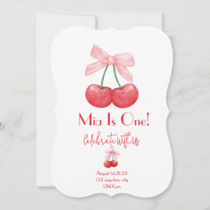 Red pink cherry birthday invitation 