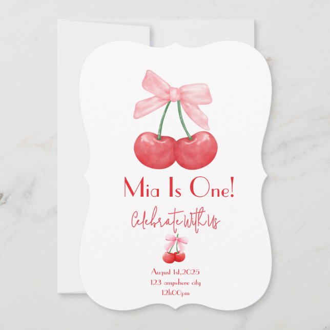 Red pink cherry birthday invitation  (Front)