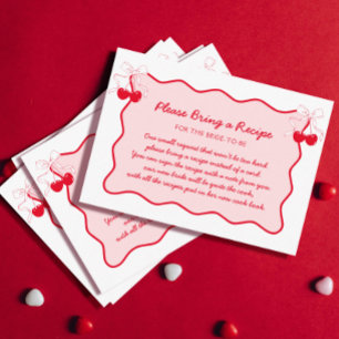Red Pink Cherry Bow Bridal Shower Recipe Request Enclosure Card