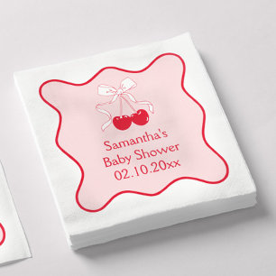 Red Pink Cherry On Top Bow Baby Shower Napkins
