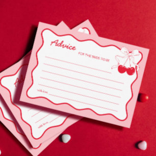 Red Pink Cherry On Top Bridal Shower Advice Card