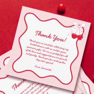 Red Pink Cherry Valentines Bridal Shower Thank You Card