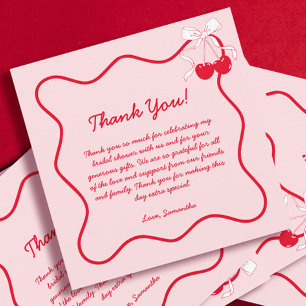 Red Pink Cherry Valentines Bridal Shower Thank You Card