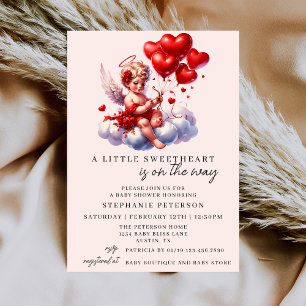 Red Pink Cherub A Little Sweetheart Baby Shower Invitation