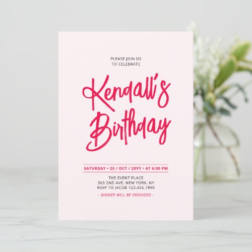 Red  Pink Chic Lettering Script Birthday Party Invitation