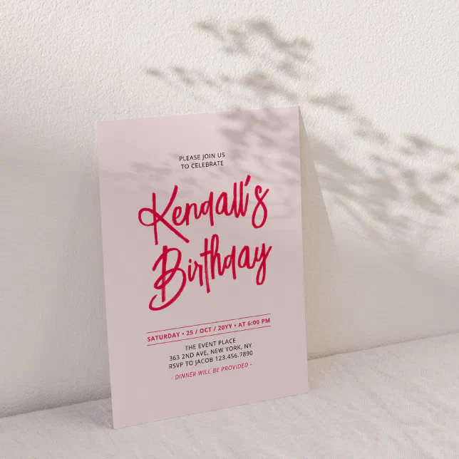Red & Pink Chic Lettering Script Birthday Party Invitation | Zazzle