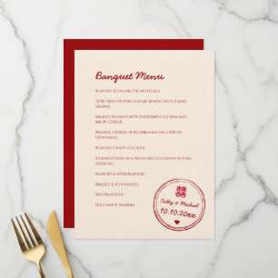 Red pink chinese wedding double happiness stamp menu