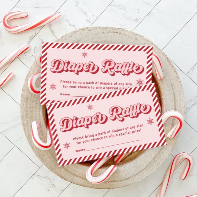Red Pink Christmas Baby Shower Diaper Raffle Enclosure Card (Creator Uploaded)