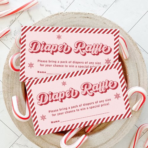 Red Pink Christmas Baby Shower Diaper Raffle Enclosure Card