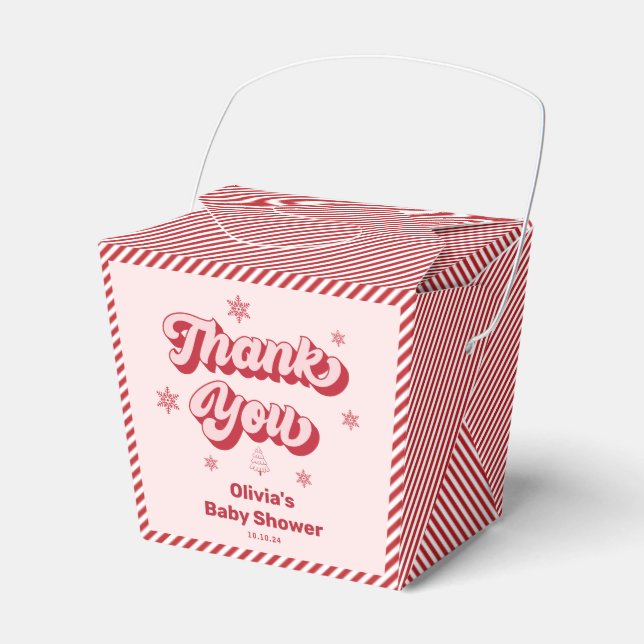 Red Pink Christmas Baby Shower Favor Boxes (Front Side)