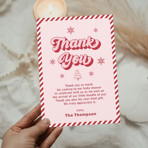 Red Pink Christmas Baby Shower Thank You Card