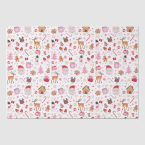 Red Pink Christmas Santa Claus Reindeer Wonderland Tissue Paper