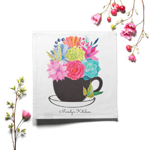 Red Pink Coffee Cup Colorful Floral Cloth Napkin