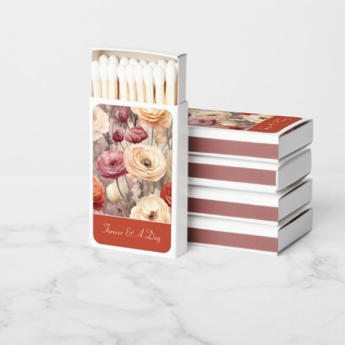 Red Pink Cream Flowers Wedding Matchboxes