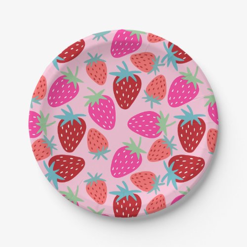 Red Pink Cute Strawberry Pattern  Paper Plates