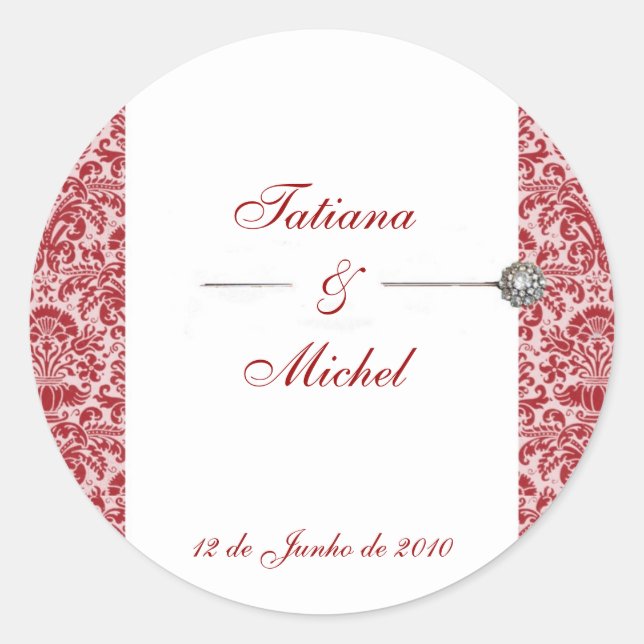 Red & Pink Damask Classic Round Sticker (Front)
