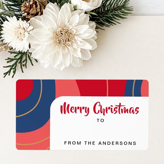 Red pink dark blue retro Christmas to from gift Label (Red pink dark blue retro Christmas to from gift Label)