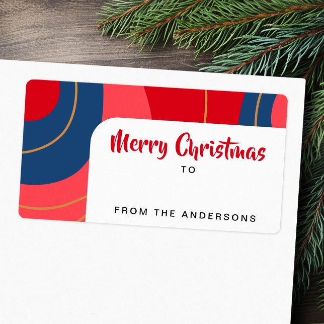 Red pink dark blue retro Christmas to from gift Label (Red pink dark blue retro Christmas to from gift Label)