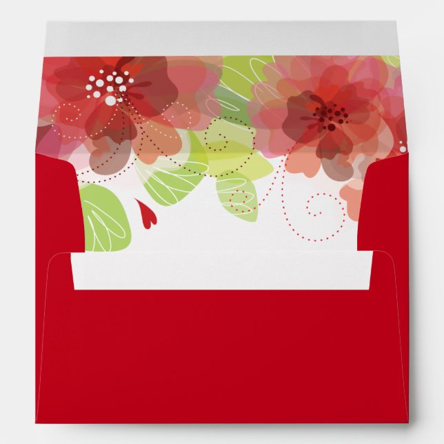 Red & pink delicate spring flowers floral wedding envelope (Back (Bottom))