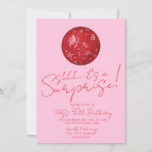 Red pink disco ball surprise birthday party 