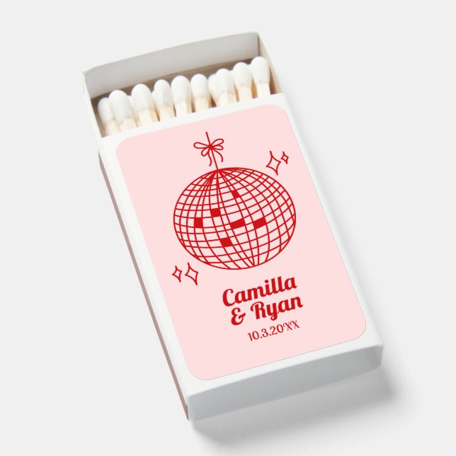 Red & Pink Disco Wedding Favor Personalized Matchboxes (Front Open)