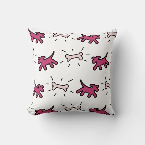 Red Pink Dog and Bone Graffiti Style Pillow 1