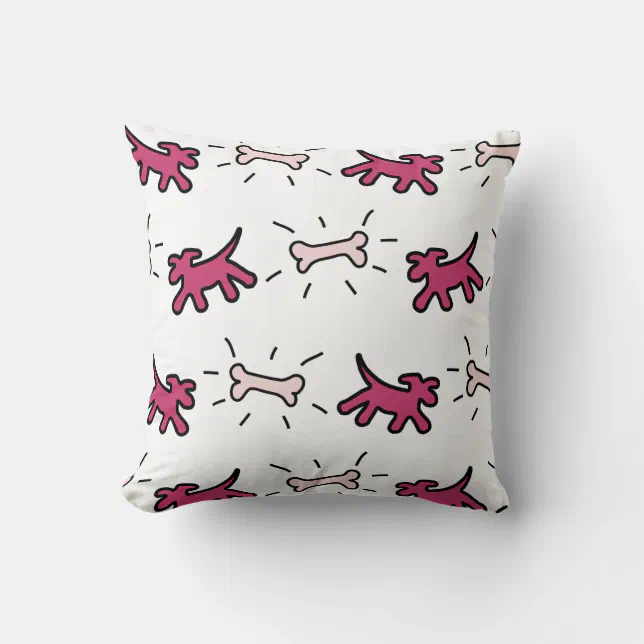 Red Pink Dog and Bone Graffiti Style Pillow 1 | Zazzle