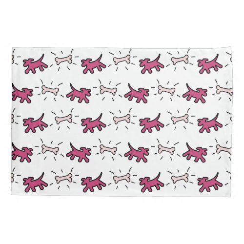 Red Pink Dog and Bone Graffiti Style Pillowcase