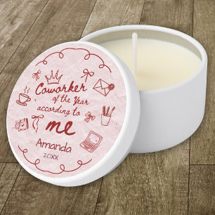 Red pink doodle hand drawn funny coworker quote mini candle favors