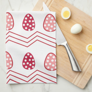 Red Pink Easter Eggs Easter Pattern Kitchen Towel