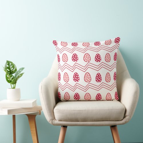 Red Pink Easter Eggs Happy Easter Pattern Throw Pillow