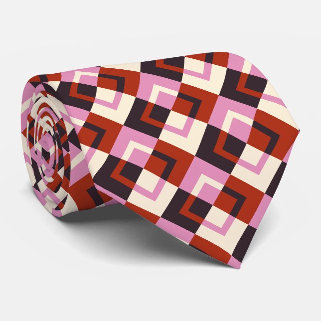 Red Pink Eggplant Ivory Neck Tie (Rolled)
