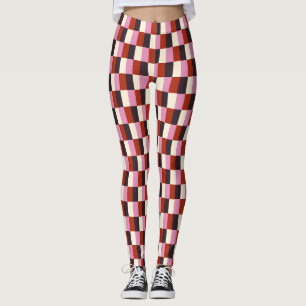 Red Pink Eggplant Ivory Plaid Pattern Leggings