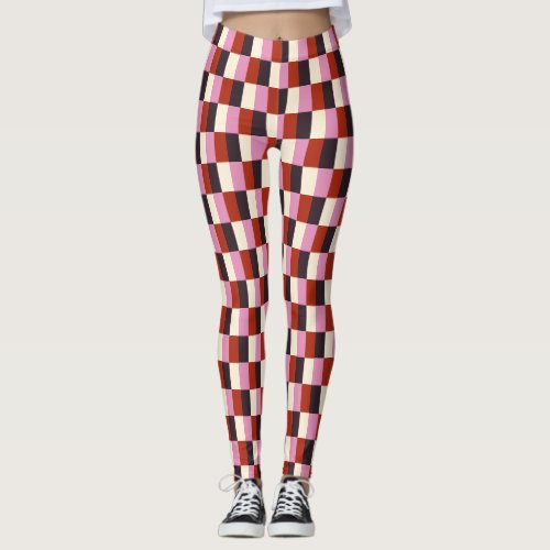 Red Pink Eggplant Ivory Plaid Pattern Leggings