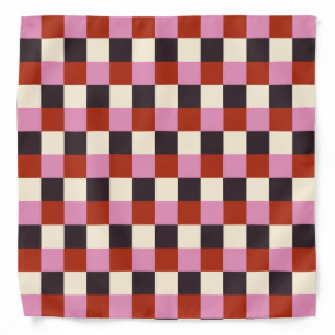 Red Pink Eggplant Ivory Retro Plaid Bandana